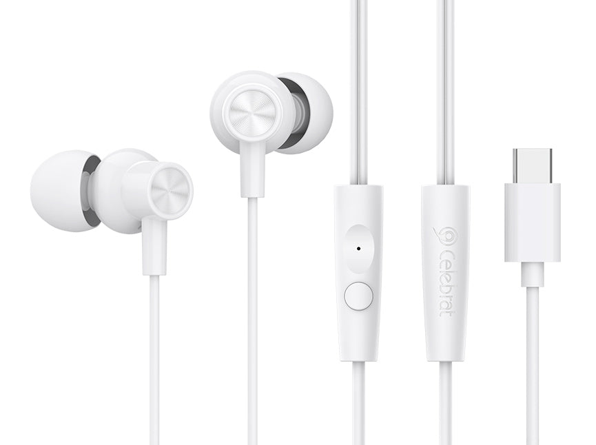 CELEBRAT earphones με μικρόφωνο G38, USB-C σύνδεση, 10mm, 1.2m, λευκά