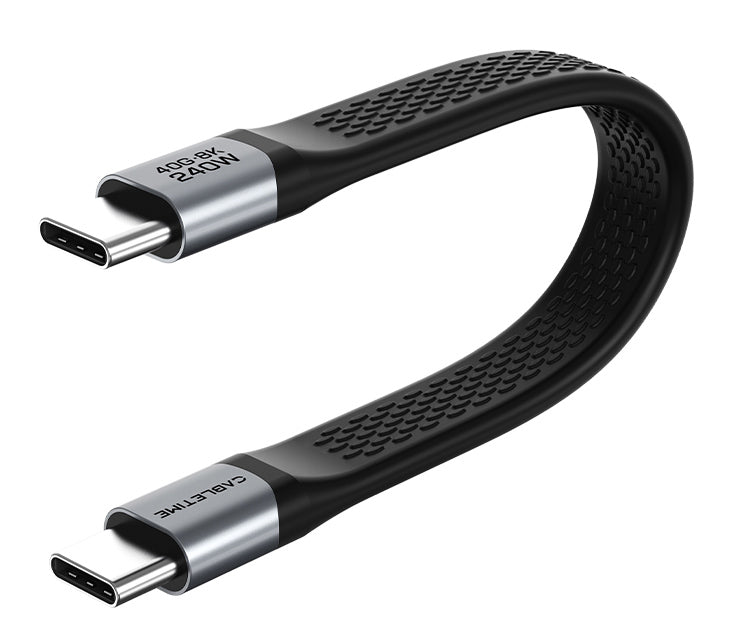 CABLETIME καλώδιο USB-C CT-FU4-AG, flat, 240W, 40Gbps, 8K/60Hz, USB4, 0.15m, μαύρο