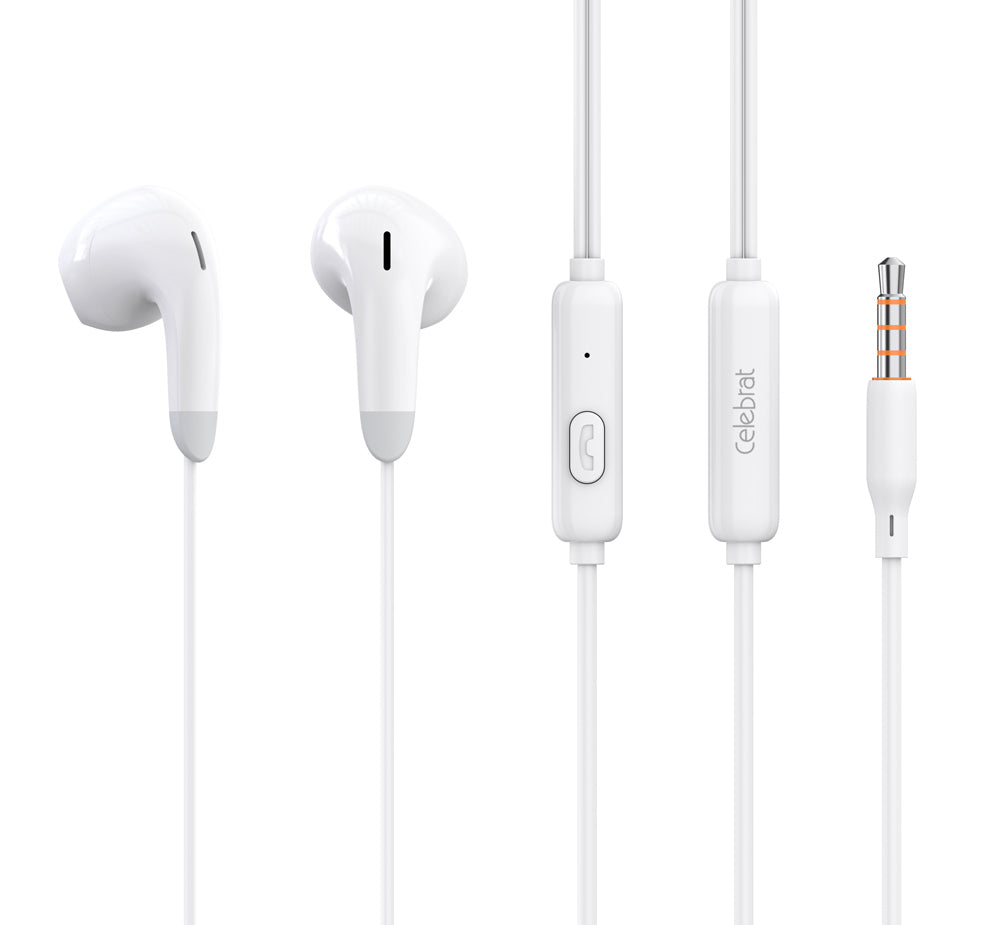 CELEBRAT earphones με μικρόφωνο G27, 3.5mm σύνδεση, Φ14mm, 1.2m, λευκά
