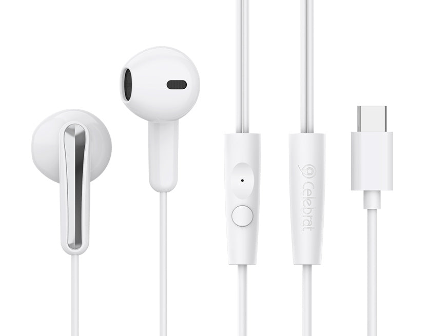 CELEBRAT earphones με μικρόφωνο G37, USB-C σύνδεση, 14.2mm, 1.2m, λευκά