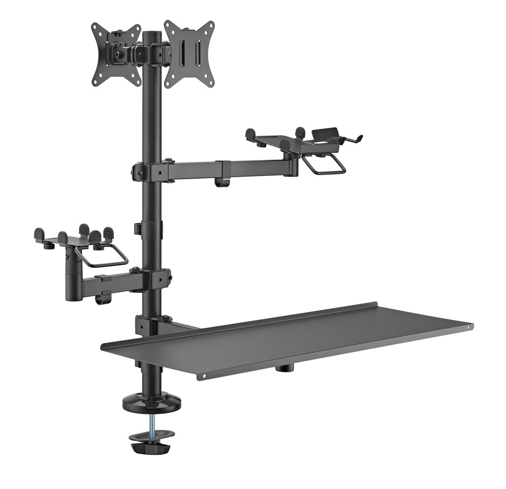 BRATECK βάση γραφείου για 2x οθόνες PMM-02LD, 17-32", με θέση για POS/printer/scanner/πληκτρολόγιο